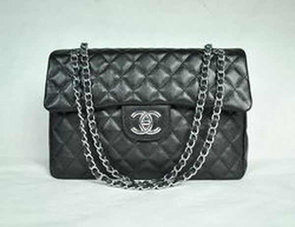 7A Replica Chanel Maxi Black Caviar Leather with Silver Hardware Flap Bags